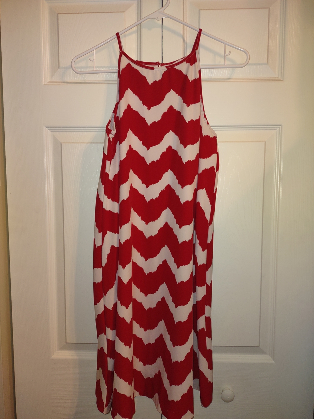 New York & Company Red and White Chevron Midi Dress